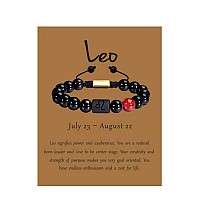 Vlinras Leo Gifts Men Women Zodiac Leo Bracelet Braided Adjustable Black Onyx Horoscope Birthday Jewelry