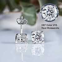 Yodewa Moissanite Stud Earrings For Women 925 Sterling Silver Hypoallergenic Flat Back Not Easy Loosen 1 Pair Def Color Lab Cre