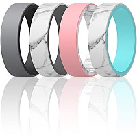 Thunderfit Silicone Wedding Rings Men Women Reversible 6Mm Width 2Mm Thick Skybluemarble Greymarble Blackgrey Lightr