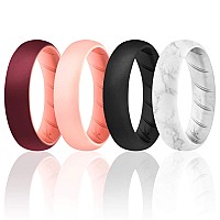 Roq Silicone Rings For Women Breathable Silicone Rings Bands Comfort Fit Silicone Wedding Ring For Women Rose Gold Marble