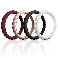 Roq Silicone Rubber Wedding Rings For Women Thin Braided Stackable Rubber Silicone Wedding Band Bridal Jewelry Set Anniversar