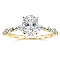 Eamti 925 Sterling Silver Ring Oval Cut Yellow Gold Cubic Zirconia Engagement Rings Solitaire Halo Promise Ring For Women Size 9