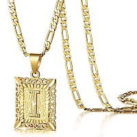 Kissyan Initial Letter Pendant Necklace For Men Womens 14K Gold Plated Square Capital Monogram Necklace Alhpabets From Az Figa