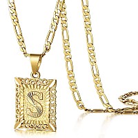 Kissyan Initial Letter Pendant Necklace For Men Womens 14K Gold Plated Square Capital Monogram Necklace Alhpabets From Az Figa