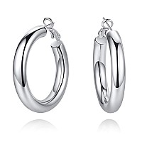 Shownii Chunky Silver Hoop Earrings 14K White Gold Plated Large Chunky Tube Hoop Earrings For Women Lightweight Thick Hoops