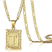 Kissyan Initial Letter Pendant Necklace For Men Womens 14K Gold Plated Square Capital Monogram Necklace Alhpabets From Az Figa