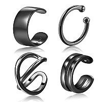 Ear Cuffs 925 Sterling Silver Black Ear Cuffs Set Fake Ear Cuffs Non Piercing Ear Conch Clip On Cartilage Earrings For Women Men