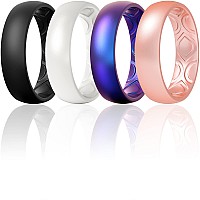 Thunderfit Silicone Wedding Bands Promise Rings For Women Breathable Air Grooves 55Mm Width 15Mm Thick Galaxy Rose Gold