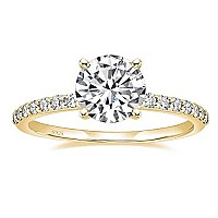 Eamti 925 Sterling Silver 125 Ct Yellow Gold Round Solitaire Cz Engagement Ring Halo Promise Wedding Ring Size 35