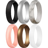 Thunderfit Womens Silicone Wedding Ring Rubber Wedding Band 55Mm Wide 2Mm Thickk Black Silver Marble Rose Gold Wom