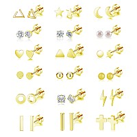 18 Pairs Tiny Cartilage Stud Earrings For Women Men Star Moon Heart Disc Ball Cz Small Screwback Flat Back Stud Earrings Stainle