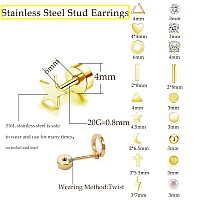 18 Pairs Tiny Cartilage Stud Earrings For Women Men Star Moon Heart Disc Ball Cz Small Screwback Flat Back Stud Earrings Stainle