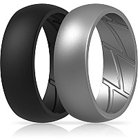 Thunderfit Silicone Wedding Rings For Men Breathable Airflow Inner Grooves 85Mm Wide 25Mm Thick Black Silver Size 14