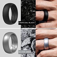 Thunderfit Silicone Wedding Rings For Men Breathable Airflow Inner Grooves 85Mm Wide 25Mm Thick Black Silver Size 14