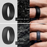 Thunderfit Silicone Wedding Rings For Men Breathable Airflow Inner Grooves 85Mm Wide 25Mm Thick Black Gunmetal Grey G