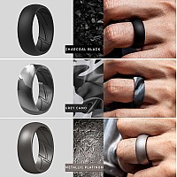 Thunderfit Silicone Wedding Rings For Men Breathable Airflow Inner Grooves 85Mm Wide 25Mm Thick Black Gunmetal Grey Ca