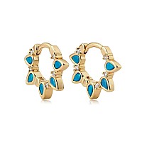 Myears Women Turquoise Earrings Gold Huggie Teardrop Hoop Diamond Cubic Zirconia 14K Gold Filled Small Simple Handmade Hypoaller