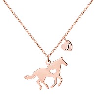 Monooc Horse Necklaces For Girls Horse Letter Necklace Horse Lover Gifts Horse Jewelry J Necklace Heart Initial Necklace For Gi