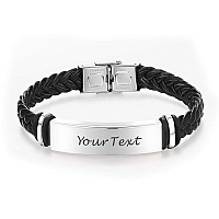 Edsg Personalized Mens Bracelet Leather Engraved Bracelet Gift For Boyfriend Husband Dad Bestman Gift For Christmas Birthda