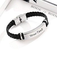 Edsg Personalized Mens Bracelet Leather Engraved Bracelet Gift For Boyfriend Husband Dad Bestman Gift For Christmas Birthda