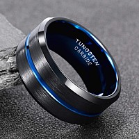 Greenpod 10Mm Black Tungsten Ring For Men Thin Blue Line Groove Beveled Edge Wedding Band Comfort Fit Size 105