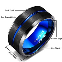 Greenpod 10Mm Black Tungsten Ring For Men Thin Blue Line Groove Beveled Edge Wedding Band Comfort Fit Size 105