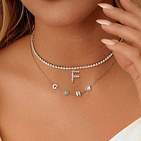 Initial H Necklaces For Women 14K White Gold Plated Cubic Zirconia Choker Silver Tennis Chain Letter Necklace Gift