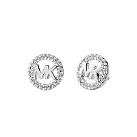 Michael Kors Brass And Pav Crystal Mk Logo Stud Earrings For Women Color Silver Model Mkj7323040