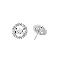 Michael Kors Brass And Pav Crystal Mk Logo Stud Earrings For Women Color Silver Model Mkj7323040