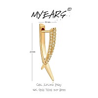 Myears Women Gold Huggie Earrings Crossover Hoop Bar Curved Diamond Cubic Zirconia 14K Gold Filled Small Boho Simple Delicate Hy