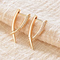 Myears Women Gold Huggie Earrings Crossover Hoop Bar Curved Diamond Cubic Zirconia 14K Gold Filled Small Boho Simple Delicate Hy