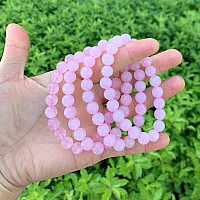 Adabele Real Natural Pink Rose Quartz Gemstone Beaded Bracelet 8 Inch Stretch Chakras Healing Crystal Stone Jewelry Women Men Mo