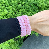 Adabele Real Natural Pink Rose Quartz Gemstone Beaded Bracelet 8 Inch Stretch Chakras Healing Crystal Stone Jewelry Women Men Mo