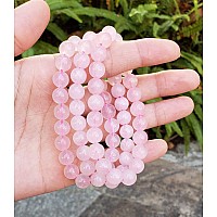 Adabele Real Natural Pink Rose Quartz Gemstone Beaded Bracelet 8 Inch Stretch Chakras Healing Crystal Stone Jewelry Women Men Mo