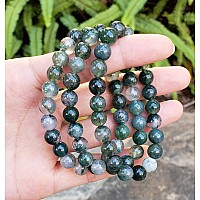 Adabele Real Natural Moss Agate Gemstone Beaded Bracelet 8 Inch Stretch Chakras Healing Crystal Stone Jewelry Women Men Mom Gift