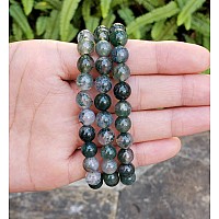 Adabele Real Natural Moss Agate Gemstone Beaded Bracelet 8 Inch Stretch Chakras Healing Crystal Stone Jewelry Women Men Mom Gift