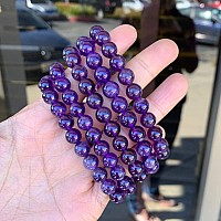 Real Natural Grade A Purple Amethyst Bracelet 8 Inch Stretch Gemstone Beaded Bracelet Chakras Healing Crystal Stone Jewelry Wome