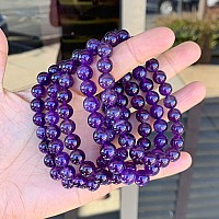 Real Natural Grade A Purple Amethyst Bracelet 8 Inch Stretch Gemstone Beaded Bracelet Chakras Healing Crystal Stone Jewelry Wome