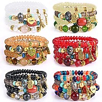 Bohemian Bracelet Sets For Women 6 Sets Stackable Stretch Bracelets Multicolor Boho Jewelry For Women Hippie Bracelets Dainty