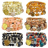 Bohemian Bracelet Sets For Women 6 Sets Stackable Stretch Bracelets Multicolor Boho Jewelry For Women Hippie Bracelets Dainty