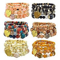 Bohemian Bracelet Sets For Women 6 Sets Stackable Stretch Bracelets Multicolor Boho Jewelry For Women Hippie Bracelets Dainty