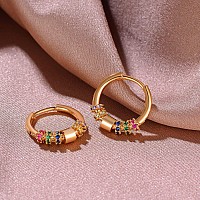 Mevecco Rainbow Earrings Multicolored Huggie Hoop Earrings 18K Gold Filled Dainty Colorful Micro Pave Cz Charm Mini Cubic Zircon