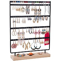 Jazuiha Earrings Organizer 5Layer 100 Holes Ear Stud Holder Earring Display Stand Wooden Base Jewelry Organizer For Hanging Ear