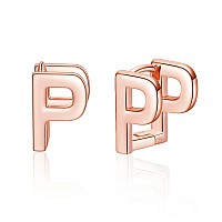 Initial Stud Earrings For Women Rose Gold Plated Letter P Earrings Valentines Day Jewelry Gifts