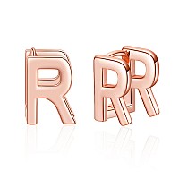 Initial Stud Earrings For Women Rose Gold Plated Letter R Earrings Valentines Day Jewelry Gifts