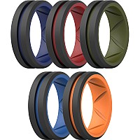 Thunderfit Silicone Wedding Rings For Men Bevelled 2Layer Mid Line 82Mm Wide 25Mm Thick 5 Rings Combination A Size 105