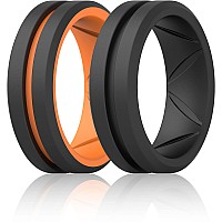 Thunderfit Silicone Wedding Rings For Men Bevelled 2Layer Mid Line 82Mm Wide 25Mm Thickblackblack Orange Dblack Size