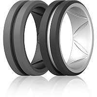 Thunderfit Silicone Wedding Rings For Men Bevelled 2Layer Mid Line 82Mm Wide 25Mm Thickblackgrey A Silver Bblack Siz