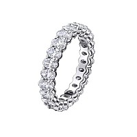 Savlano 18K White Gold Plated Cubic Zirconia Oval Cut Eternity Ring Band For Women Girls White Gold 5