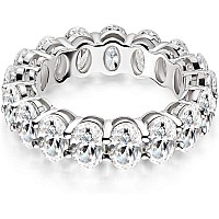 Savlano 18K White Gold Plated Cubic Zirconia Oval Cut Eternity Ring Band For Women Girls White Gold 5